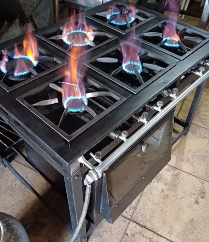 Fogão industrial de 6 bocas com forno combinado de alta pressão 