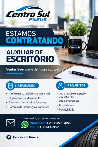 VAGA DE EMPREGO - Auxiliar de Escritório - Mario quintana/POA