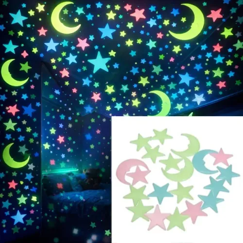 17 peças Estrela Lua Brilha no escuro - Adesivo de Parede para Quartos de Bebê