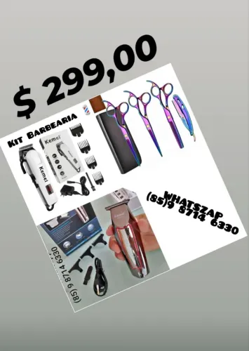 Kit barbeiro. Máquina kemei profissional corta cabelo e jogo de tesouras. Entrega grátis