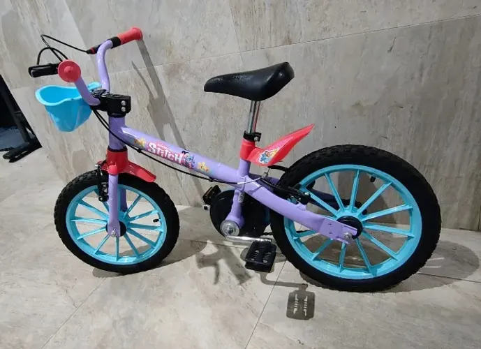 Bicicleta Infantil Aro 16 Nathor Disney Stitch Com Rodinhas Freio