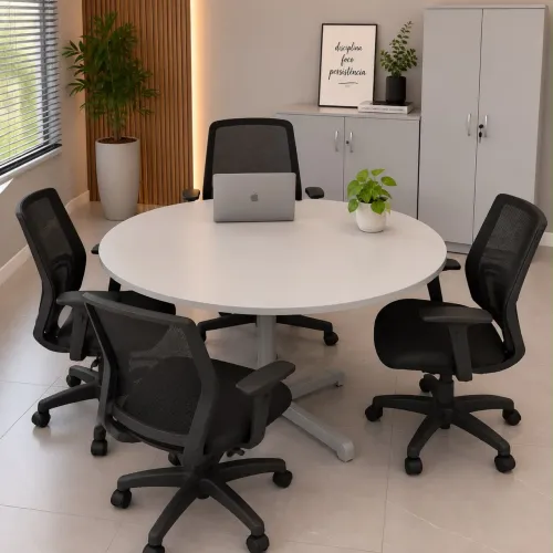 Mesa redonda para reunião empresa 1,20m nova cinza