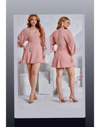 Vestido Curto Rosa com Manga Flare e Decote em V (marca ponto I) Novo com etiqueta