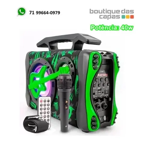 Caixa de som bluetooth 40w grasep d-d02 com controle e microfone