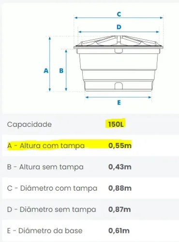 Caixa de água 150L Fortlev nova