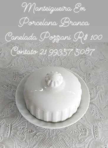 Manteigueira Em Porcelana Branca Canelada Pozzani 08x14 Cm