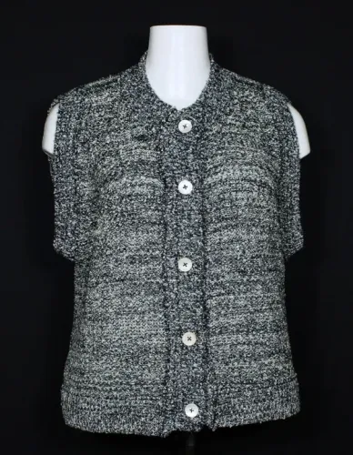 Colete feminino de tricot lã azul marinho e branco plus size - Veste GG - Ref. 2790