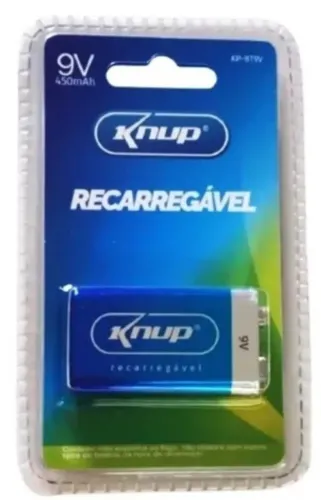 Bateria 9V. Recarregável 450mAh KNUP - KP-BT9V  