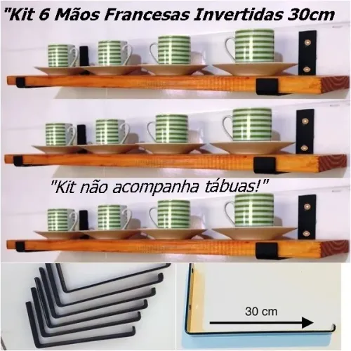 Kit 6 Suportes Estilo Industrial Invertida de 30cm  Não acompanha tábuas