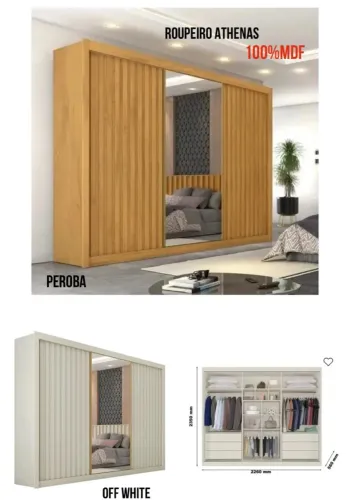 Guarda-Roupa Athenas 100% MDF - espelho inteiriço