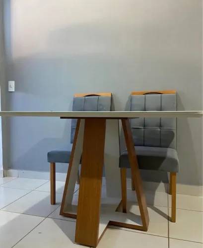 Mesa de Jantar 120x90 4 Lugares  Cadeira em Madeira Pronta Entrega