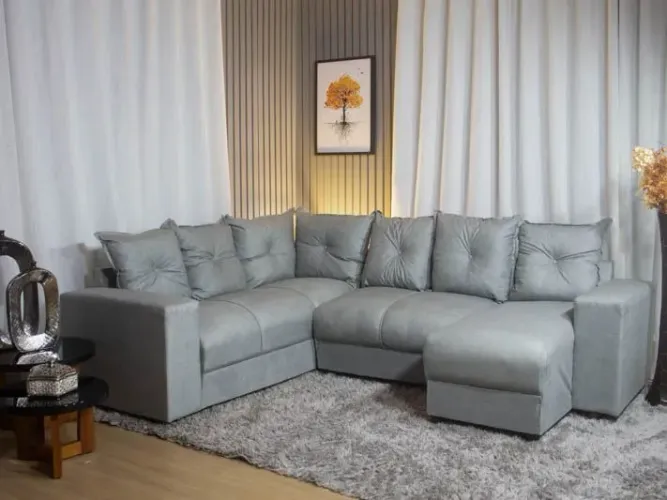 Sofá de Canto 5 Lugares com Chaise Cinza