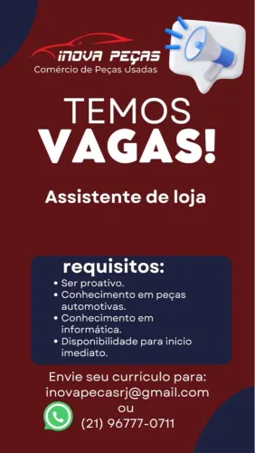 Vaga Assistente de Loja - Peças Automotivas
