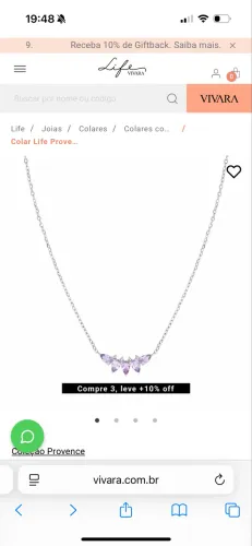 COLAR LIFE PROVENCE EM PRATA 925 COM AMETISTA E TOPÁZIO INCOLOR, 50CM