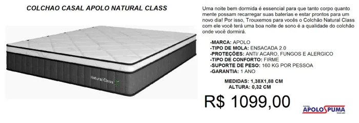 Colchão casal mola ensacada reposição - a pronta entrega 