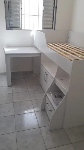 Cama Solteiro Multifuncional com Armário 2 portas e Mesinha Bianca Cimol Branco