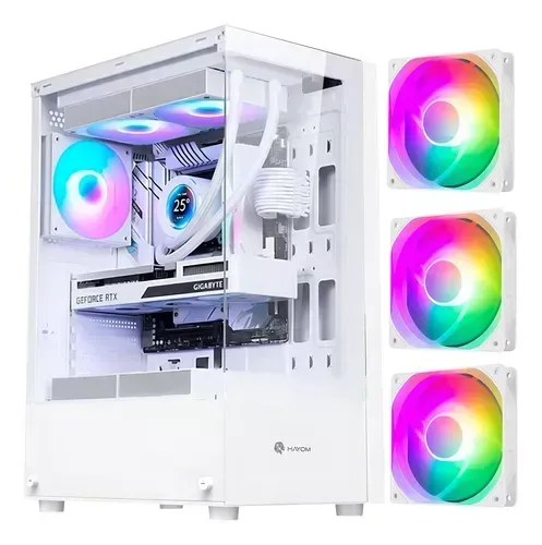 Gabinete Gamer Hayom GB1793, Tampa Lateral e Frente de Vidro, C/ 3 Fans, LED RGB, S/ Fonte