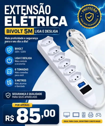 Extensão elétrica bivolt 5m liga e desliga