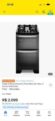 Fogão Electrolux 4 bocas duplo forno.
