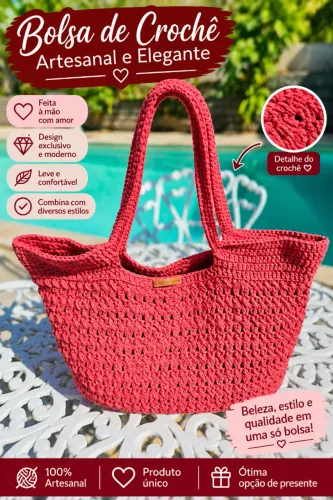Bolsa de Praia de Crochê Artesanal Vermelha - Exclusiva e Linda