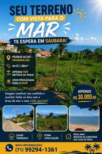 SEU TERRENO COM VISTA PARA O MAR TE ESPERA EM SAUBARA! ?
