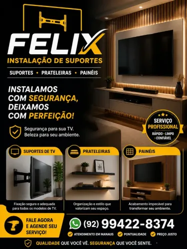 Instalação de Suporte de Tv e de rede, prateleiras e painéis 