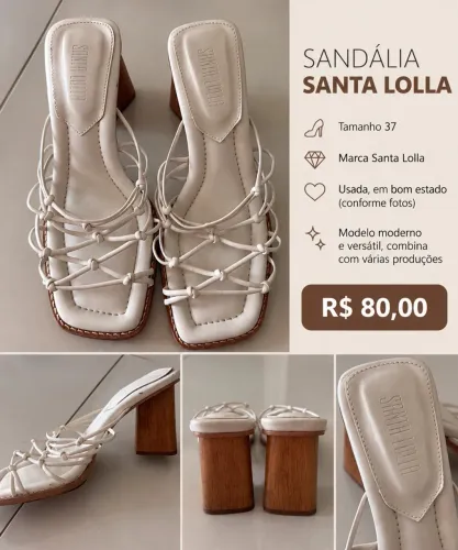 Sandália Santa Lolla Branca de Salto Bloco - Tam. 37