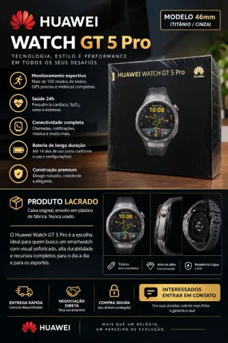Relógio Huawei GT 5 pro (novo)