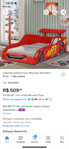 Cama Carro McQueen - Solteiro (Não é Mini)
