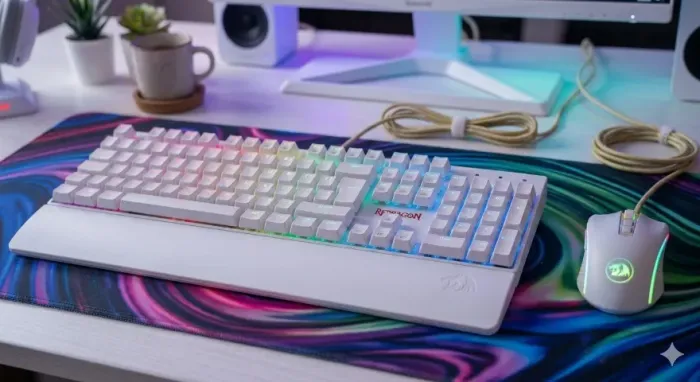Kit Gamer Branco Redragon (Teclado Shiva RGB + Mouse Cobra RGB) - Impecável