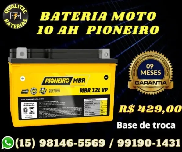 Bateria para moto 10 amperes Pioneiro (selada ) em promoção !