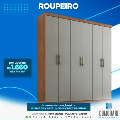 Roupeiro 6 Portas de Abrir 1,64m - R$ 1.660