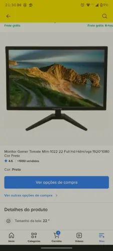 Monitor gamer tomate mtm-1022 22 polegadas