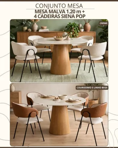 Mesa de Jantar redonda com 4 cadeiras no courino