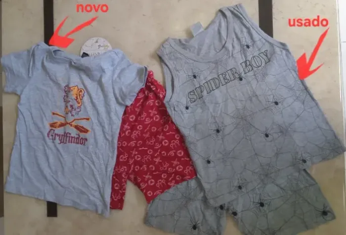 2 Pijamas curtos: Harry Potter Gryffindor (NOVO bordô e cinza 134/140cm) e Spider Usado 8