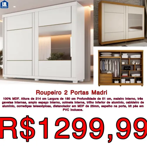 Guarda Roupas Madri 2.14m todo mdf / 2 cores / frete grátis / pague na entrega
