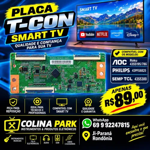 Placa T-con Smarttv AOC Roku 43S5195/78G Philips 43PFG6825 e Semp TCL 43S5300