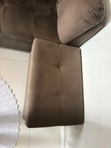 Sofá de canto em U com chaise - suede marrom