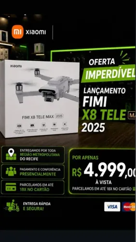 Drone Xiaomi Fimi X8 Tele Max 2025 (Bateria Plus 20KM/ 30xzOOm) em até 18x