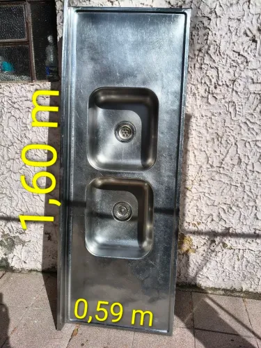 Pia dupla com 2 cubas em aço INOX Marca Fischer