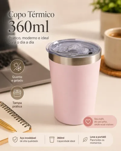 Copo Térmico 360ml Inox com Tampa Café Cerveja Quente Gelado Branco