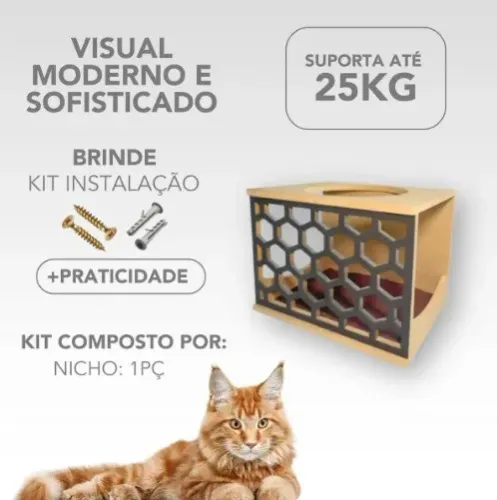 Nicho Para Gato Coméia Mdf Resistente Montado Com Carpete