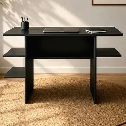 Mesa Computador Home Office Escrivaninha com Nichos - em MDP Preta