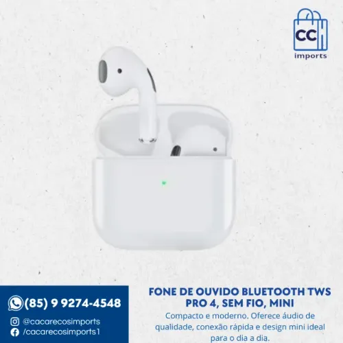 Fone de Ouvido Bluetooth TWS Pro 4, Sem Fio, Mini