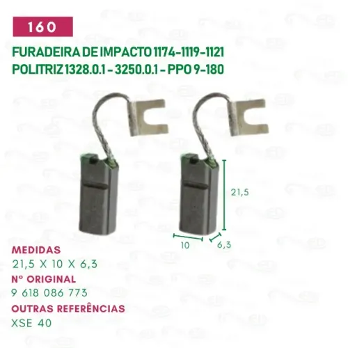 escova carvão para furadeira de impacto motor repar cod: 160