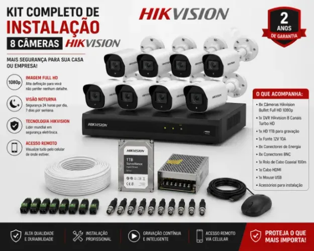 cameras de segurança 8 unidades - hikvision