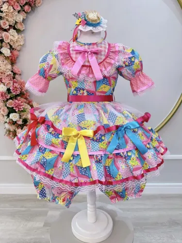 Vestido infantil junino várias estampas