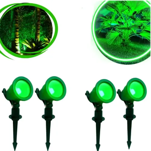Kit 4 Espetos LED Verde 5W COB para Jardim Bivolt 110V 220V Iluminação Externa Paisagismo