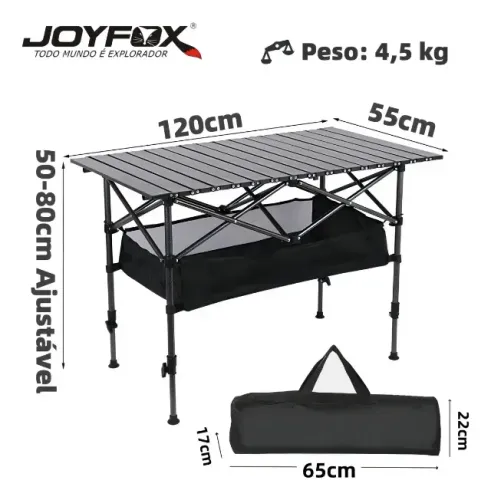 (24) Mesa Dobrável Ajustável 120x55cm para 6 Pessoas com Cesta Joyfox