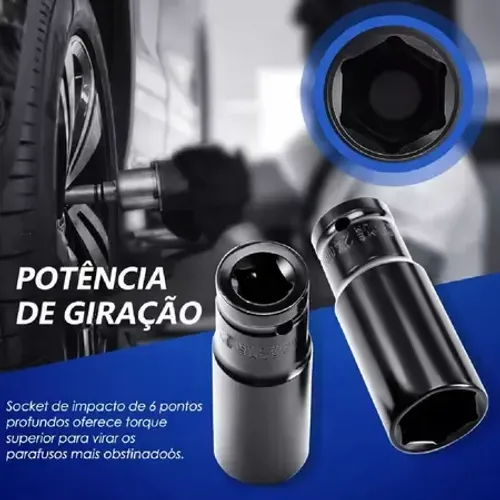 Kit Maleta Soquete de Impacto Material de Aço Carbono Alta Qualidade Soquete Sextavado Lon